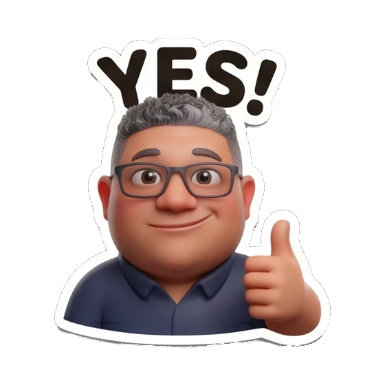 Man with glasses giving a thumbs up with text YES! Office Guy Expressions sticker for expressive chats and social replies.