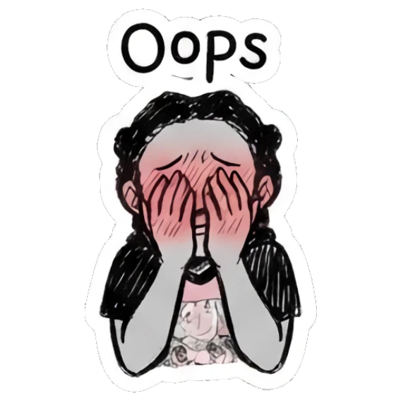 Girl covering face with hands, embarrassed expression, text 'Oops' Doodle Girl Expressions sticker for expressive chats and social replies.