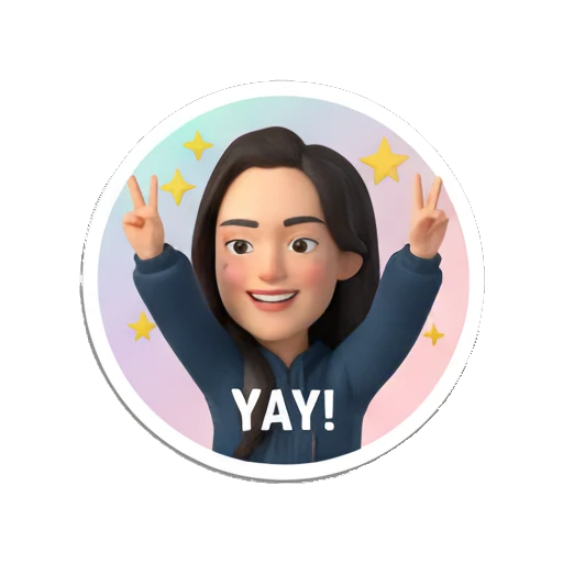 Young woman smiling and making peace signs, text YAY! My Daily 3D Avatar sticker for expressive chats and social replies.