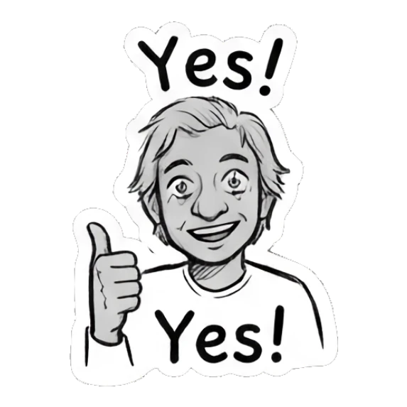Character giving a thumbs up with a smile saying Yes! Daily Doodle Life sticker for expressive chats and social replies.