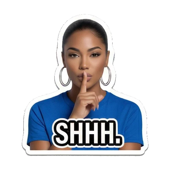 Quiet woman gesturing Shhh Modern Latina Daily Vibes sticker for expressive chats and social replies.
