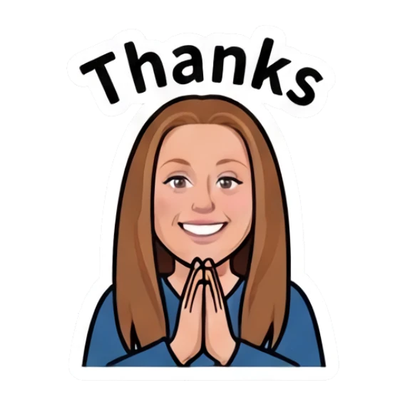 Girl with hands together in gratitude with text Thanks Everyday Girl Expressions sticker for expressive chats and social replies.
