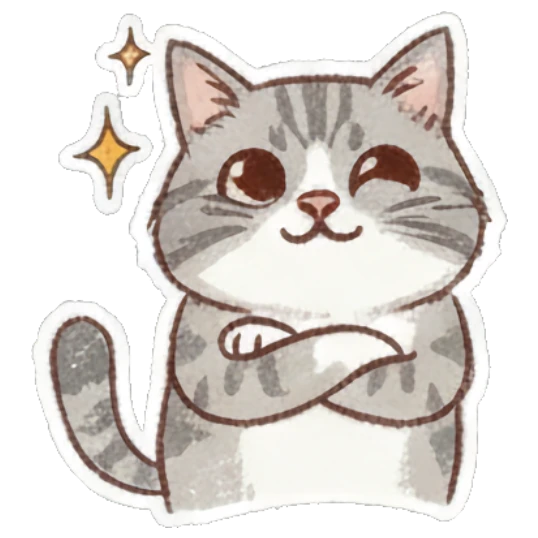 Cat looking confident with arms crossed, text Slay Fluffy Doodle Cat Expressions sticker for expressive chats and social replies.