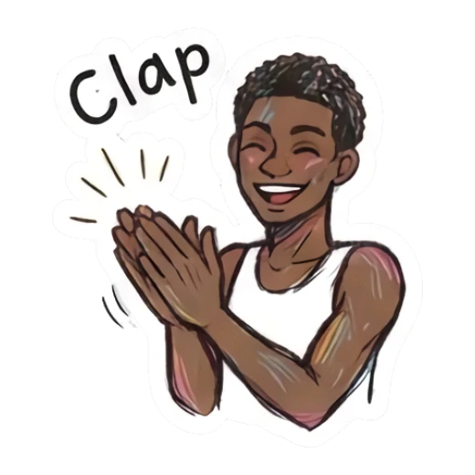 Cheerful young man clapping hands with text Clap Doodle Boy Expressions sticker for expressive chats and social replies.
