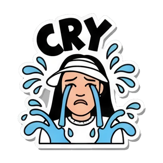 女孩伤心哭泣CRY Visor Girl's Expressive World sticker for expressive chats and social replies.