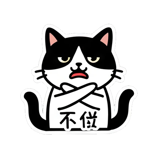 Cat crossing arms in refusal with text '不做' Black and White Cat Daily sticker for expressive chats and social replies.