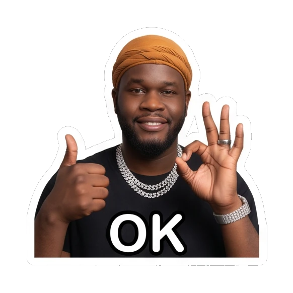 Man in durag making OK gesture with hand, smiling, text OK Daily Vibes with Durag Guy sticker for expressive chats and social replies.