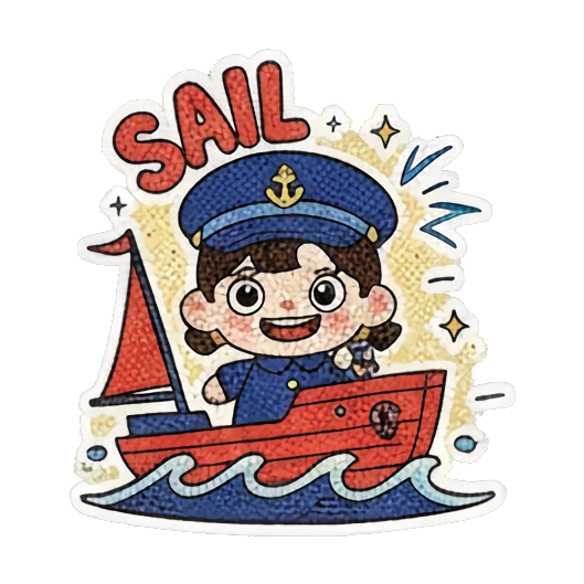 水手在小船上航行 Little Sailor's Nautical Adventures sticker for expressive chats and social replies.