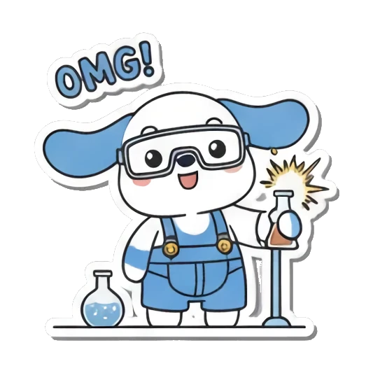 Puppy wearing goggles with OMG! Little Scientist Puppy sticker for expressive chats and social replies.