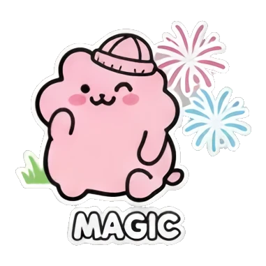 Blob performing magic Pinky Blob Adventures sticker for expressive chats and social replies.