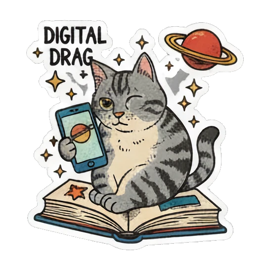 cat reading at dawn Literary Tabby Adventures sticker for expressive chats and social replies.