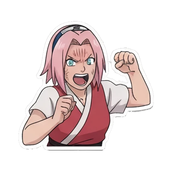 Sakura shouting Ninja World Expressions sticker for expressive chats and social replies.