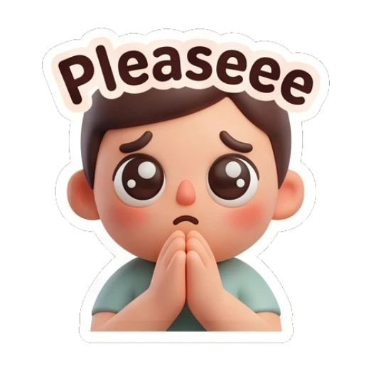 Pleading boy with puppy eyes and hands together saying Pleaseee. Cute Boy Daily Expressions sticker for expressive chats and social replies.