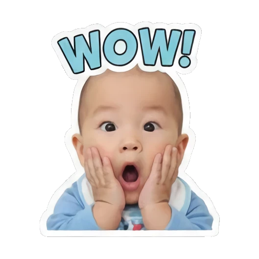 惊讶的宝宝说WOW Little Baby Expressions sticker for expressive chats and social replies.