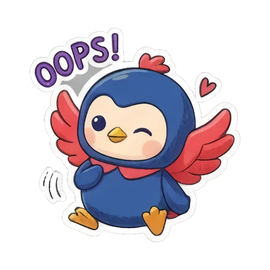 犯错抱歉OOPS Blue Birdie Moods sticker for expressive chats and social replies.