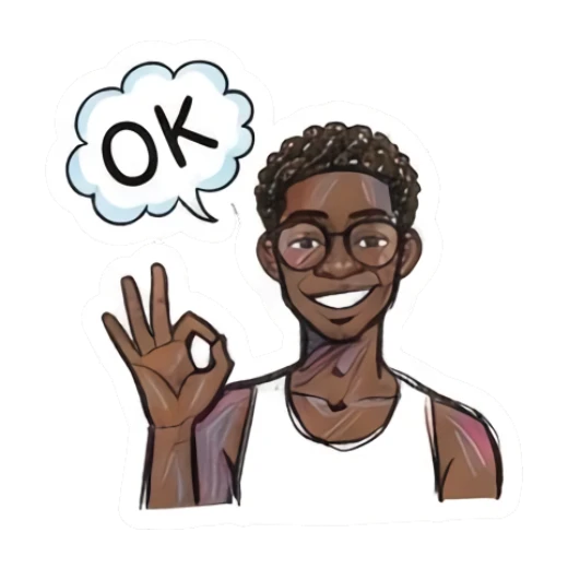 Young man smiling and making an OK gesture with text OK Doodle Boy Expressions sticker for expressive chats and social replies.