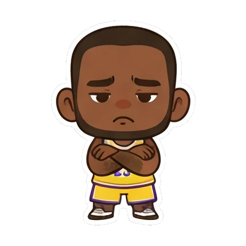 Chibi player looking bored with crossed arms King of the Court sticker for expressive chats and social replies.