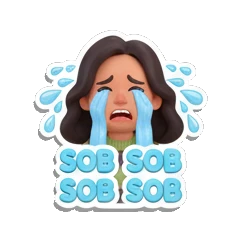Girl crying with large blue tears with SOB SOB text Cheerful Girl Daily Life sticker for expressive chats and social replies.