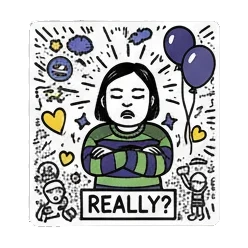 Girl celebrating 'PARTY!' Doodle Girl's Mood Swings sticker for expressive chats and social replies.
