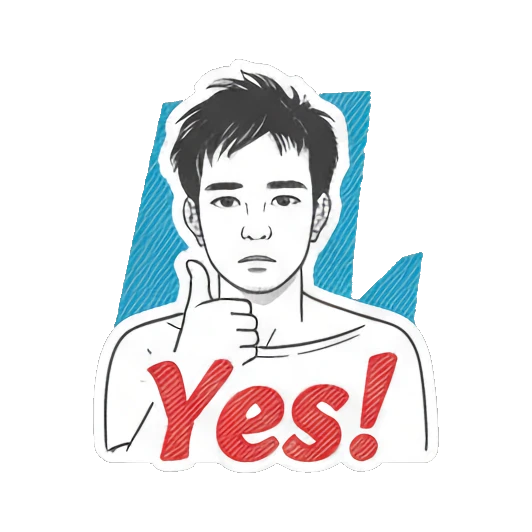 Young man giving a thumbs up with text Yes!. Daily Moods of a Young Man sticker for expressive chats and social replies.