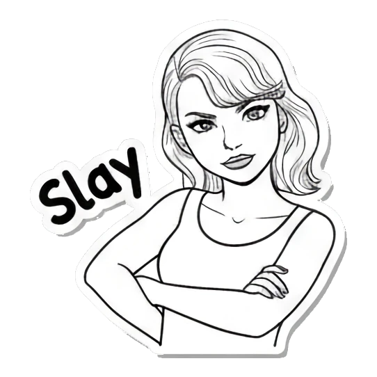 Girl posing confidently with arms crossed Expressive Line Art Girl sticker for expressive chats and social replies.