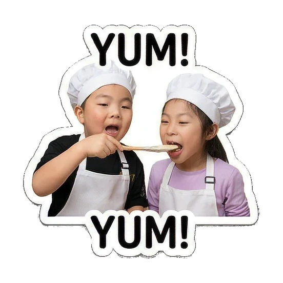 tasting yummy food Little Chefs Cooking Adventures sticker for expressive chats and social replies.