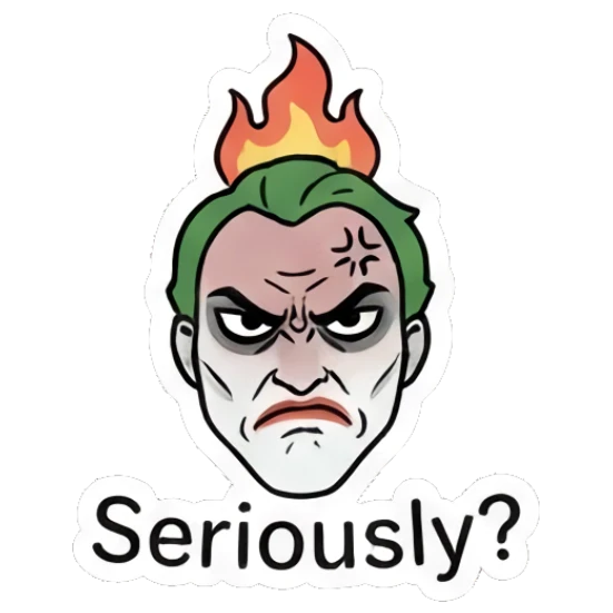 Joker looking angry with fire on head Joker Comic Expressions sticker for expressive chats and social replies.
