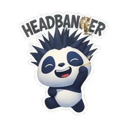 Panda with spiky hair headbanging with HEADBANGER text Rocking Panda Band sticker for expressive chats and social replies.
