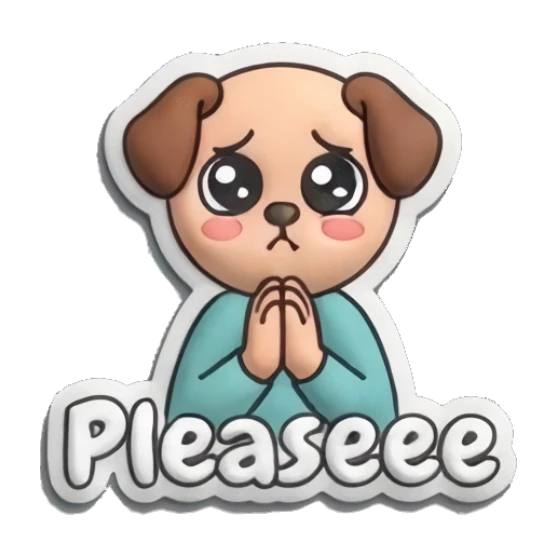 Cute puppy-like character with pleading eyes and 'Pleaseee' text. Curly Beard Guy Daily Vibes sticker for expressive chats and social replies.
