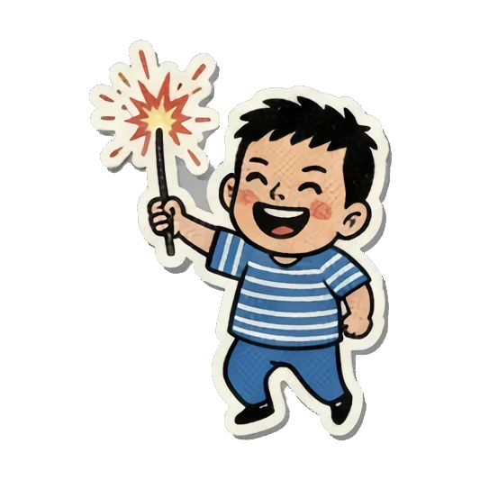小男孩收获橘子 Joyful New Year Boy sticker for expressive chats and social replies.