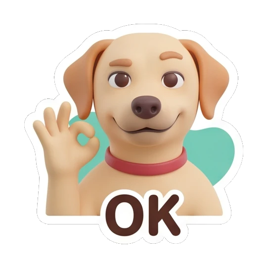 Labrador making an OK gesture with hand, smiling, text OK Cheerful Labrador Daily sticker for expressive chats and social replies.