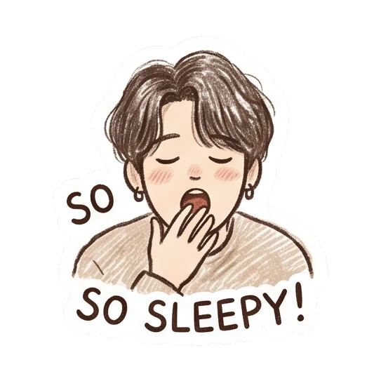 Boy yawning and looking tired, text SO SLEEPY! Crayon Boy Daily Moods sticker for expressive chats and social replies.