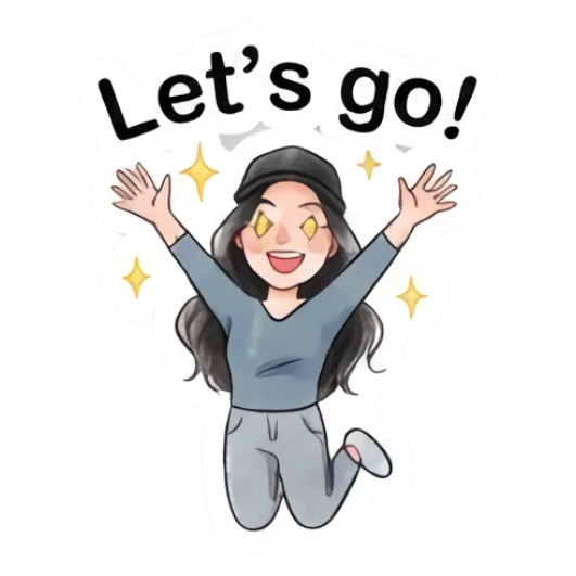 Girl in cap jumping with excitement with text Let's go! Modern Girl Daily Vibes sticker for expressive chats and social replies.
