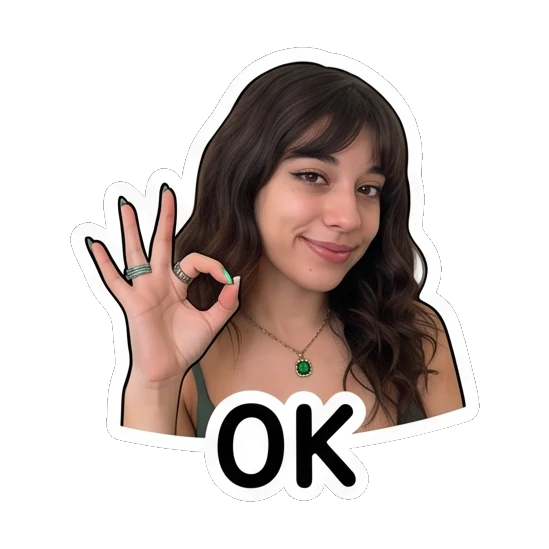 Young woman making OK hand gesture with smiling expression, text OK Daily Moods of a Girl sticker for expressive chats and social replies.