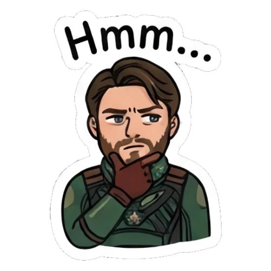 Soldier boy thinking with a hand on his chin Soldier Boy Daily Vibes sticker for expressive chats and social replies.