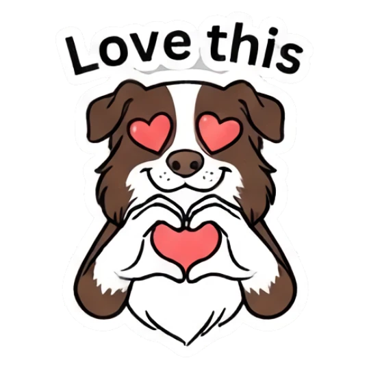 Loving Border Collie making a heart shape with paws and text Love this Loki.. LOWKEY Aussie! sticker for expressive chats and social replies.