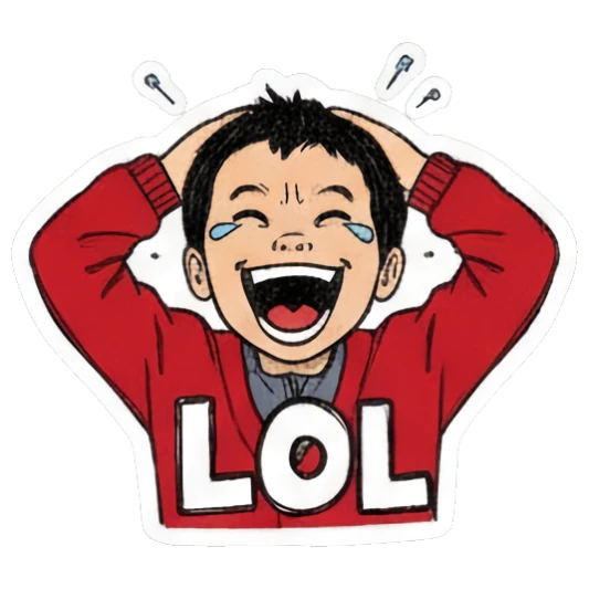 laughing boy holding head saying LOL Red Sweater Boy Daily Life sticker for expressive chats and social replies.