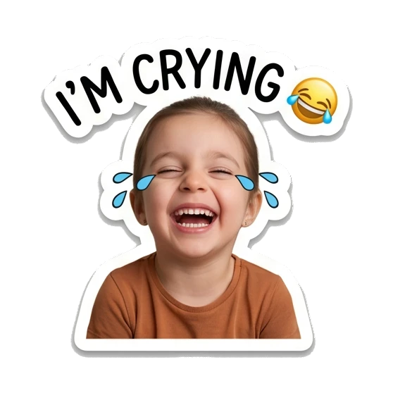 Young girl laughing with tears of joy. Little Girl Daily Expressions sticker for expressive chats and social replies.