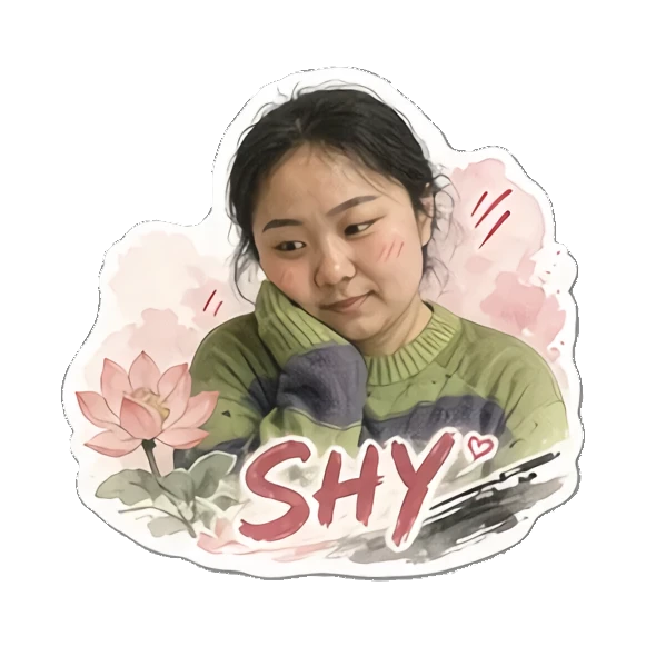 Young woman feeling shy with lotus flower background Cheerful Daily Life of a Young Woman sticker for expressive chats and social replies.