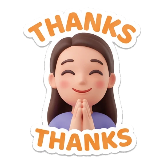 Girl smiling with hands together in prayer and Thanks text Cheerful Girl Daily Expressions sticker for expressive chats and social replies.