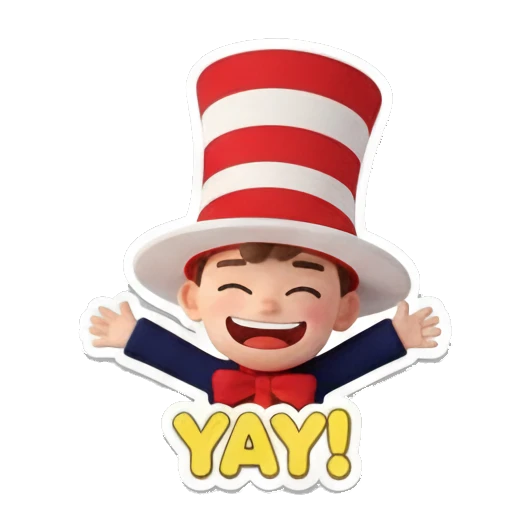 Excited boy shouting Yay Whimsical Hat Boy Adventures sticker for expressive chats and social replies.
