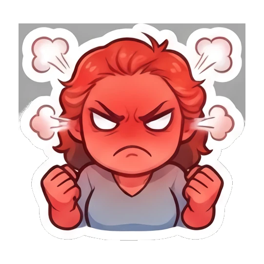 Young woman turning red with anger and steam coming from head Cheerful Brunette Daily Life sticker for expressive chats and social replies.