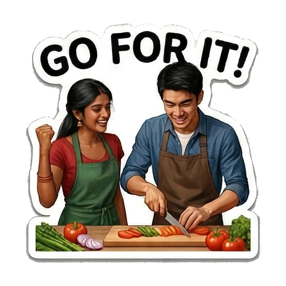 两人握拳加油鼓励 Culinary Couple Moments sticker for expressive chats and social replies.