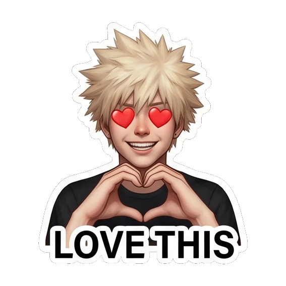 Spiky hair boy making a heart shape with his hands and heart eyes. Spiky Hair Anime Boy Expressions sticker for expressive chats and social replies.