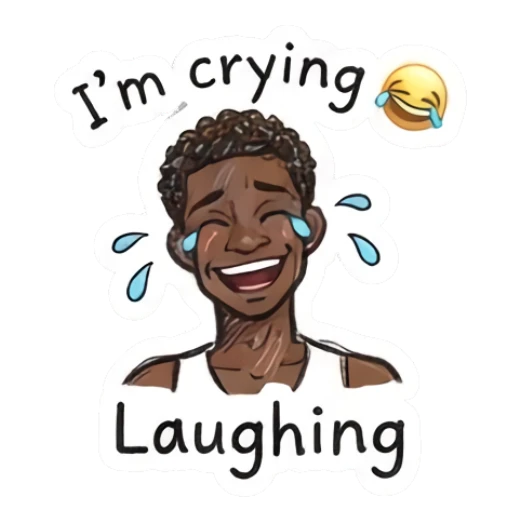 Laughing young man crying tears of joy with text I'm crying Doodle Boy Expressions sticker for expressive chats and social replies.