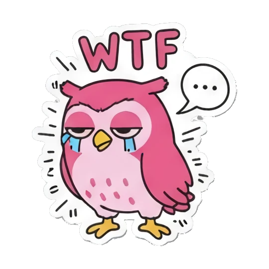 困惑悲伤哭泣WTF Pink Owl Expression Stickers sticker for expressive chats and social replies.