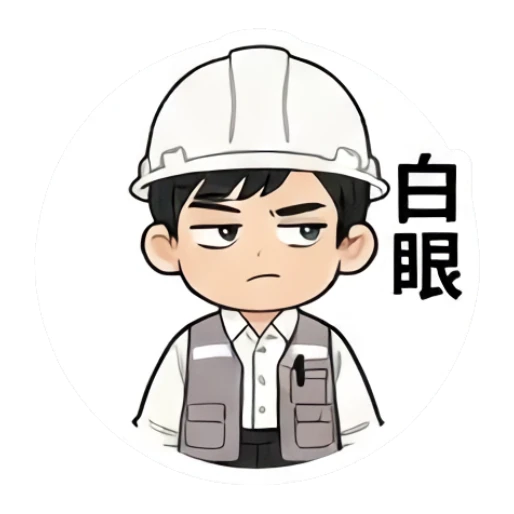 Worker rolling eyes with 'Eye roll' text Hard Hat Hero sticker for expressive chats and social replies.