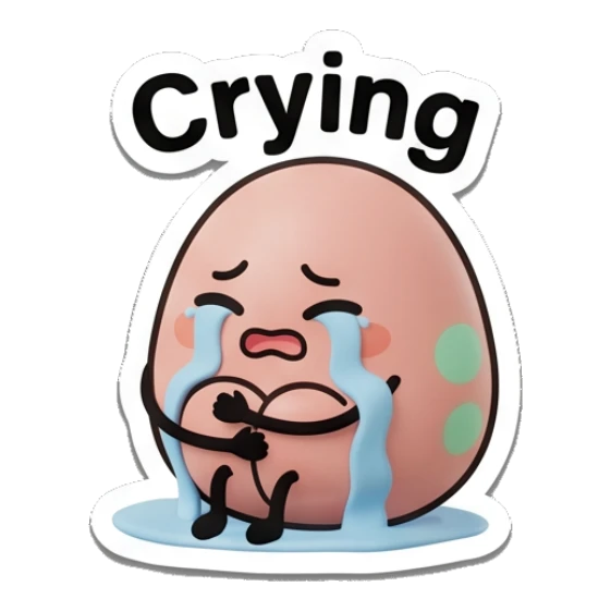Egg sobbing with blue tears and text Crying Little Egg Buddies sticker for expressive chats and social replies.
