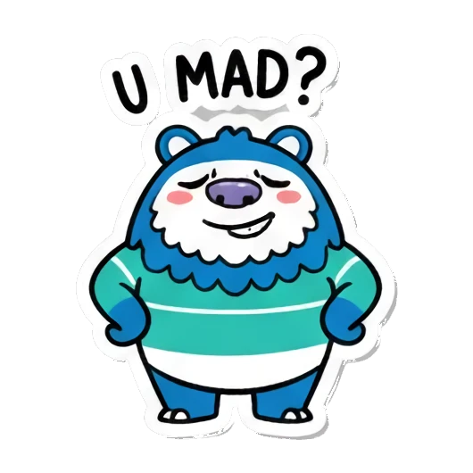 Angry monster, 'U MAD?' Fluffy Monster Moods sticker for expressive chats and social replies.