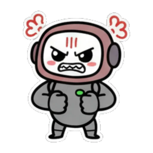 机器人握拳生气，眉头紧锁。 Cute Robot Expressions sticker for expressive chats and social replies.